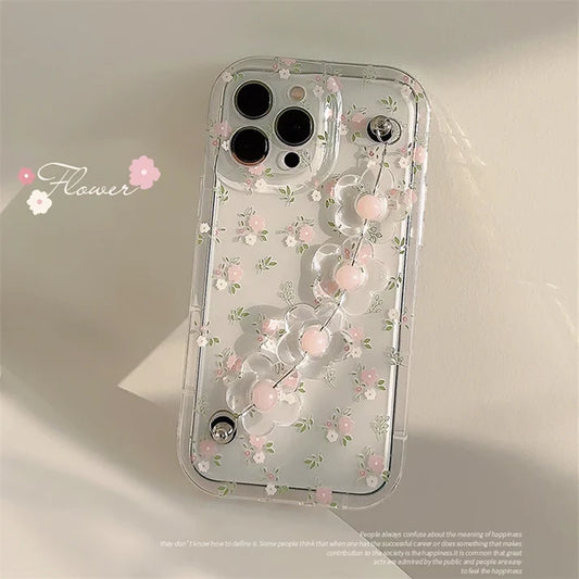 iphone Cute 3D Flower Wrist Phone Chain Soft Phone Case